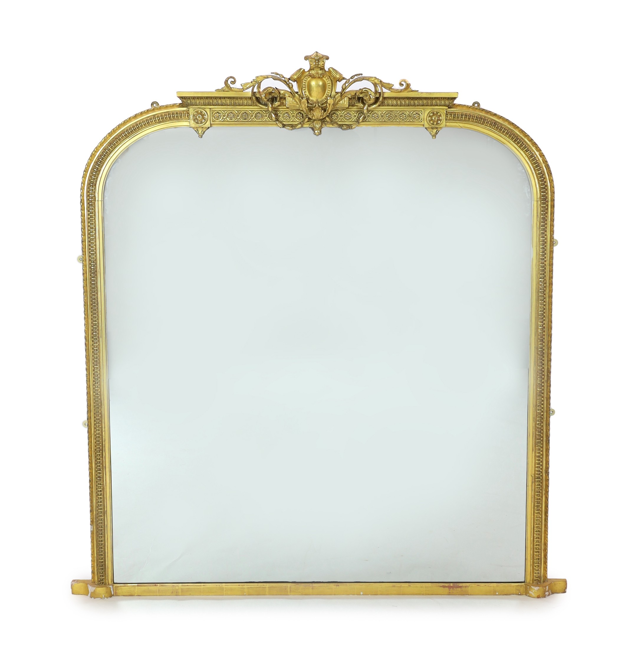 A Victorian giltwood and gesso overmantel mirror, width 170cm, height 177cm